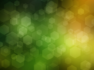 Blurry hexagon bokeh in green and yellow background