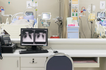 ICU room patients crisis ward lying in bed emergency patients in hospital