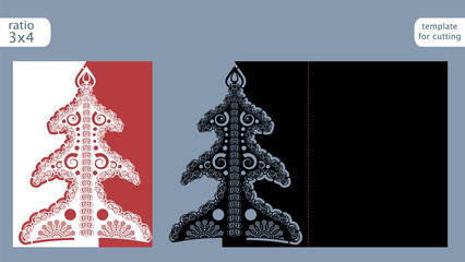 Fototapeta na wymiar Laser cut out christmas card template. Die cut paper card with pattern of christmas tree . Cutout paper gate fold card for laser cutting or die cutting template. Vector.