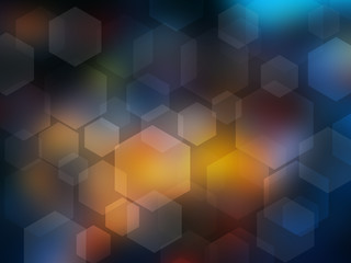 Hexagon bokeh on colorful blue yellow and red background