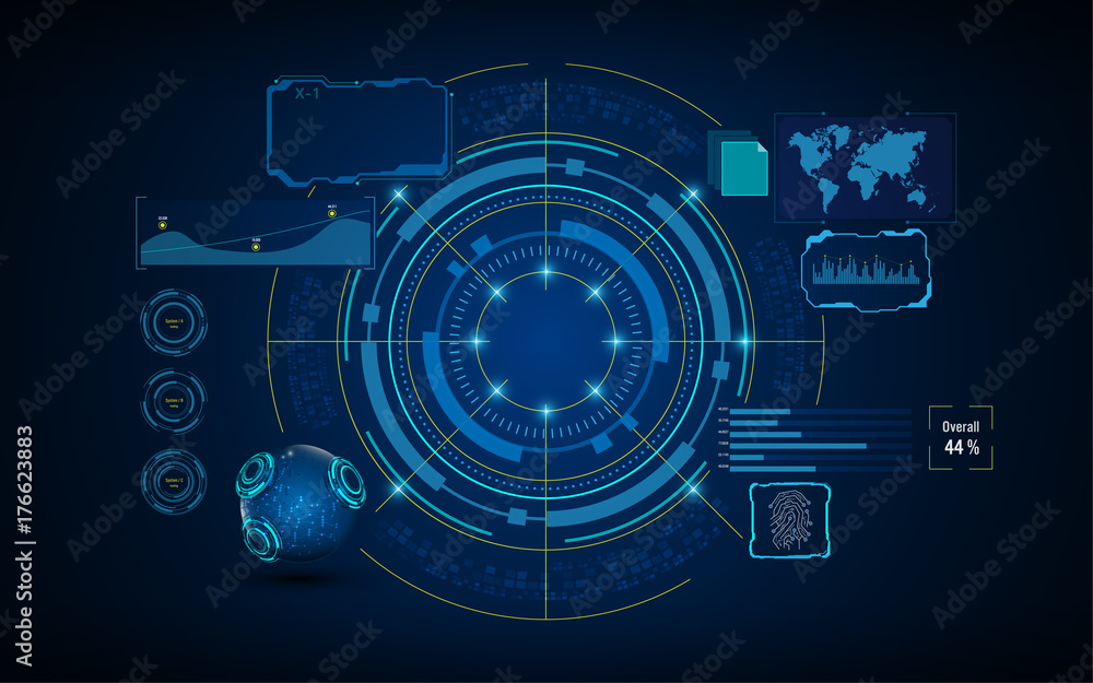 Poster circle hud gui ui artificial intelligence services virtual system screen design concept