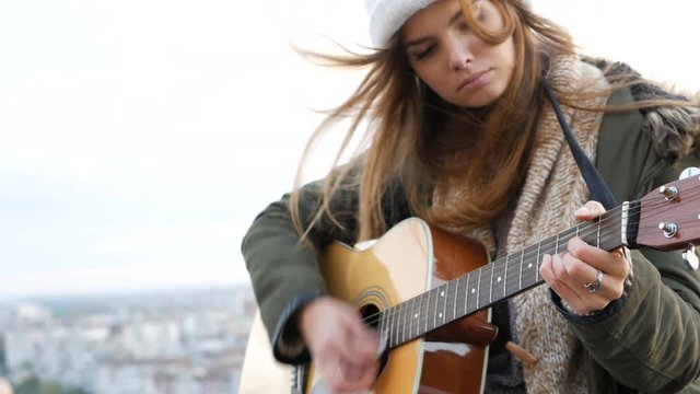 woman girl female playing guitar