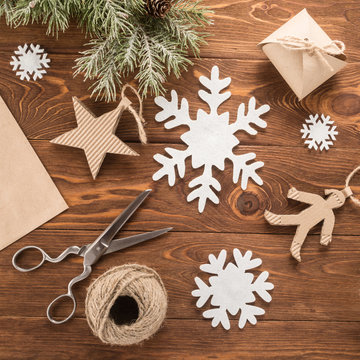 Christmas composition on a wooden background 