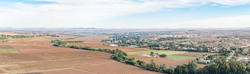 Fototapeta na wymiar Panoramic view of Keimoes and vineyards as seen from Tierberg