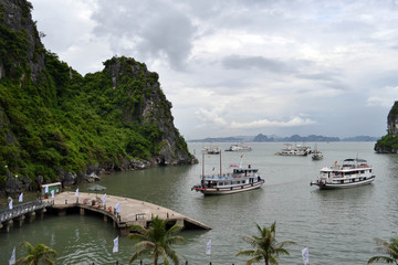 Fototapeta na wymiar The view around Ha Long Bay in Vietnam. It's a UNESCO world heritage