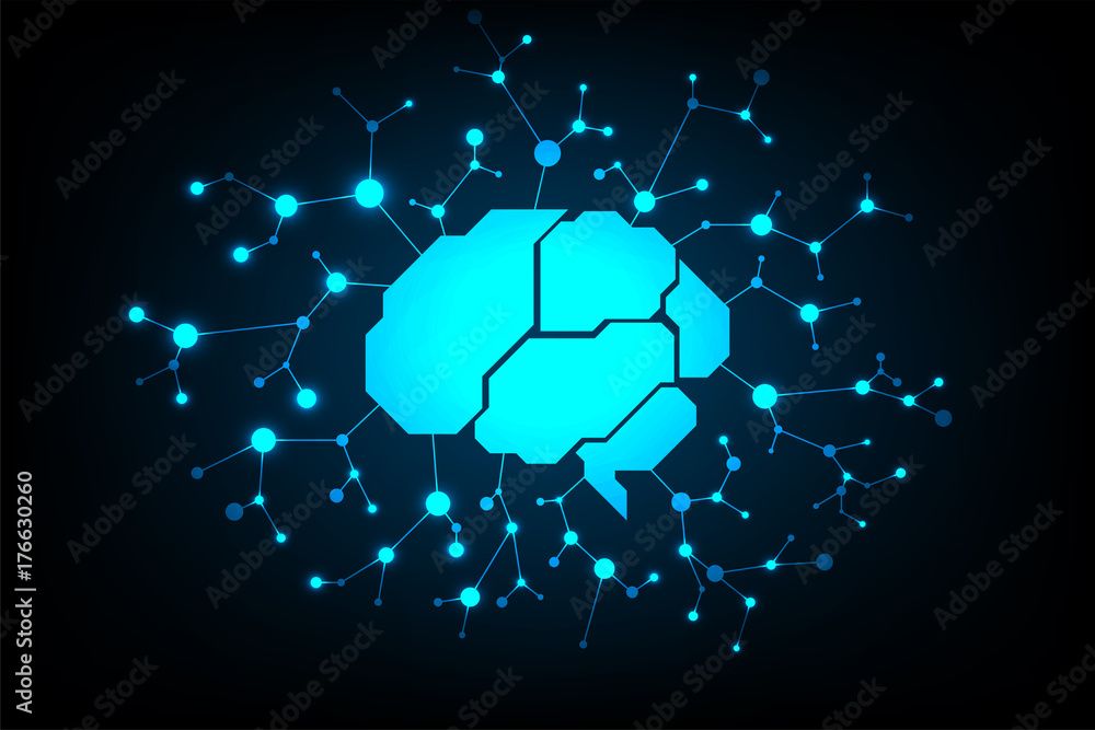 Poster Vector technology in the brain concept is the center of various systems.