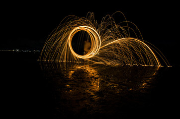 steel wool fire in long expose 