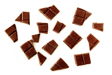 chocolate pieces isolated on white background
