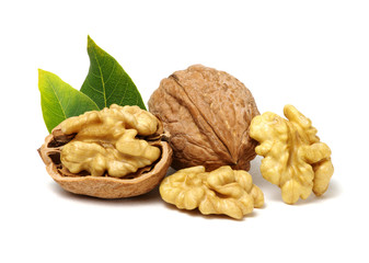 Walnuts with leaves