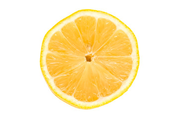 Slice of ripe lemon top view Isolated on White Background