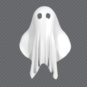 Ghost of Halloween party in white sheet on transparent background. Vector illustration