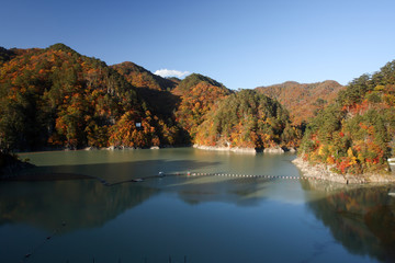 Fototapeta na wymiar 紅葉の山と湖