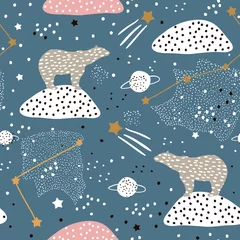 Printed kitchen splashbacks Cosmos Seamless pattern with polar bears silhouette and Constellations . Perfect for fabric,textile.Vector background