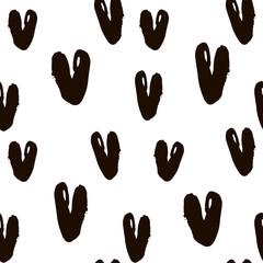 Seamless vector hearts pattern. Black and white minimalistic background with ink made hearts