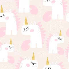 Wallpaper murals Unicorn Cute seamless pattern with fairy unicorns. Childish texture for fabric, textile. Scandinavian style. Vector Illustration