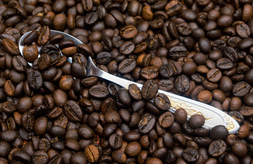 Coffee beans and spoon