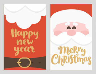 Santa's message banners for happy New Year and Merry Christmas. Cards with handrawn lettering. Vector illustration.