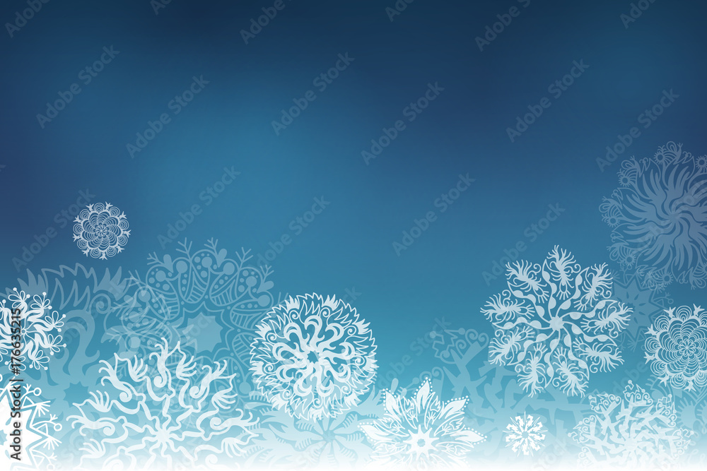 Poster christmas background with hand drawing snowflakes