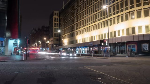 Street traffic by night in Glasgow, timelapse