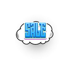Sale pop art splash, cloud. Comic text speech bubble.