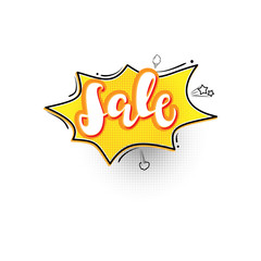 Sale pop art splash, cloud. Comic text speech bubble.