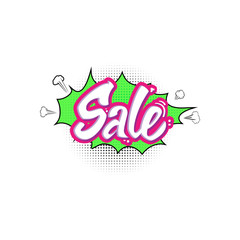 Sale pop art splash, cloud. Comic text speech bubble.