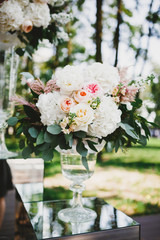 Wedding decor - flowers, crystal arch, candles