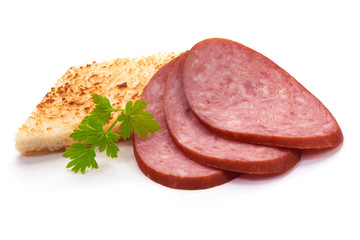Smoked sausage salami isolated on white background