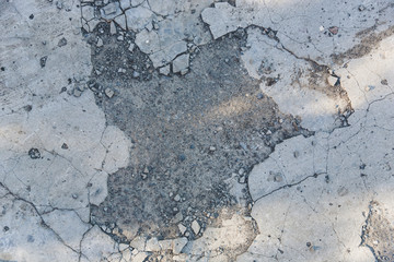 Cracked concrete texture closeup background.