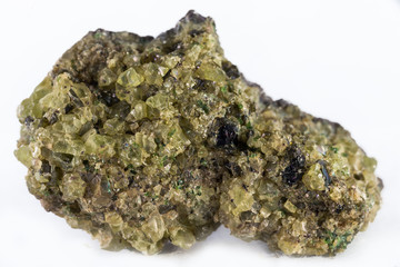 Olivine mineral on white background.