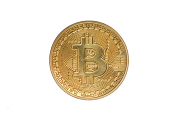 Golden bitcoin isolated on white background