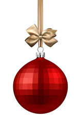 Red Christmas ball with golden bow.