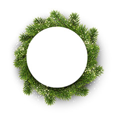 White round background with Christmas wreath.