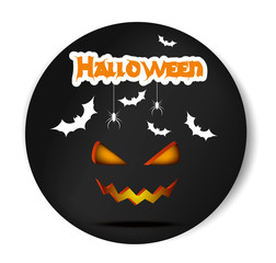 Pumpkin Smiling Halloween vector black sticker. Illustration for greeting cards, party invitation, posters, labels and banners