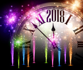 2018 New Year background with clock.