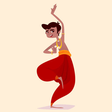 Indian boy dancer in the posture of Indian dance. Stock Vector | Adobe Stock