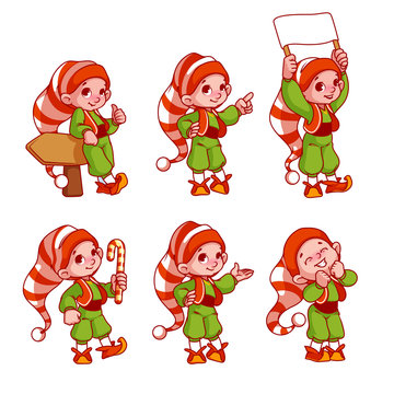 Christmas elves with different emotions.