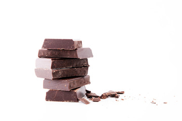 close up of chocolate bars isolated on white background
