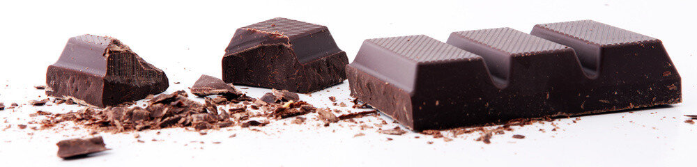 close up of chocolate bars isolated on white background