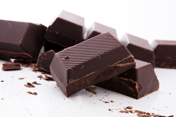 close up of chocolate bars isolated on white background