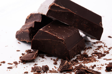 close up of chocolate bars isolated on white background