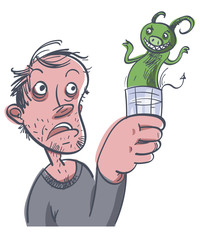 Alcoholic psychosis. Vector illustration
