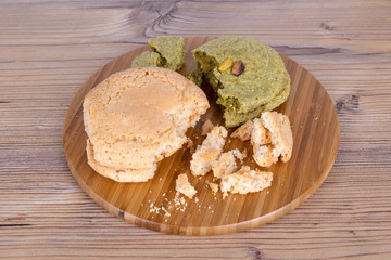 Cookie with Pistachio on Wooden Background