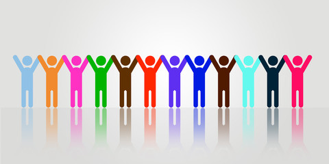 Diversity Colorful people joining Hands & cheering