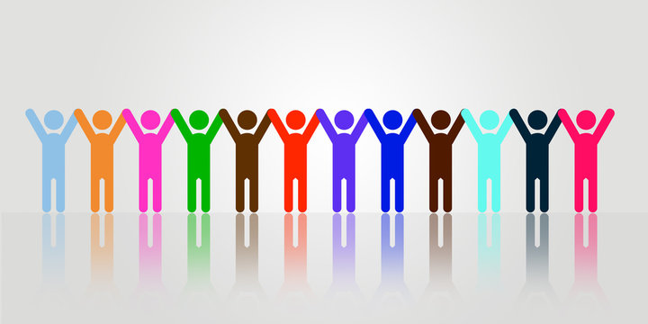 Diversity Colorful people joining Hands & cheering
