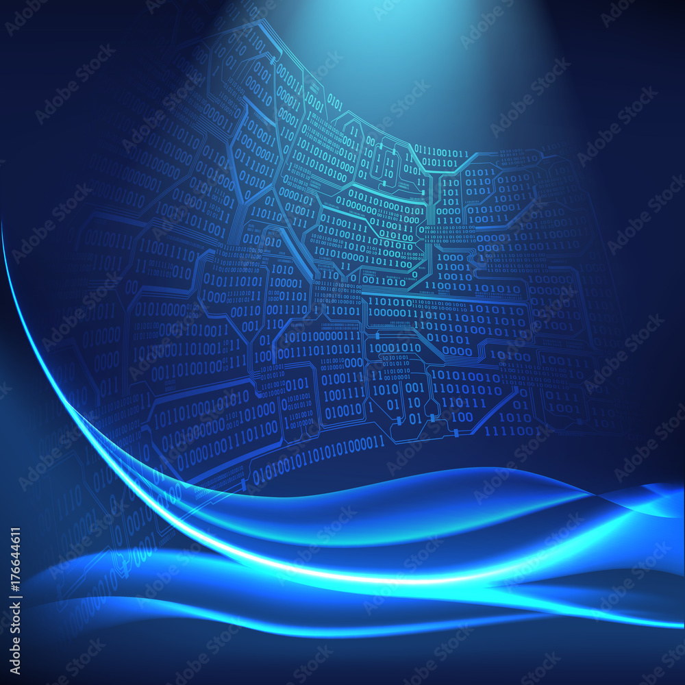 Poster abstract digital background with light lines, waves, the concept of virtual space of technologies of