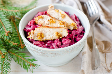 Christmas beet salad with chicken