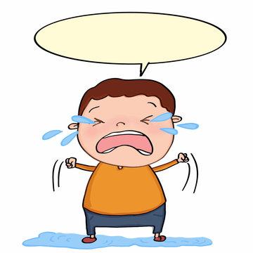 cute boy crying cartoon illustration and tears  on the floor and speaking