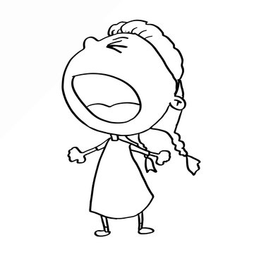 cute girl crying cartoon illustration and coloring