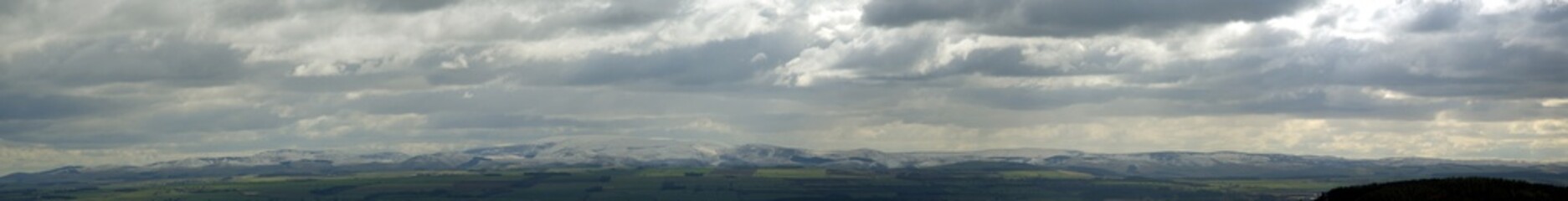 Panorama of snow covered Cheviot hills from Hume Castle
